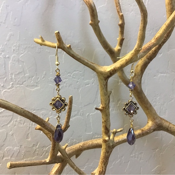 Amethyst Purple Long Crystals Earrings - Picture 4 of 6